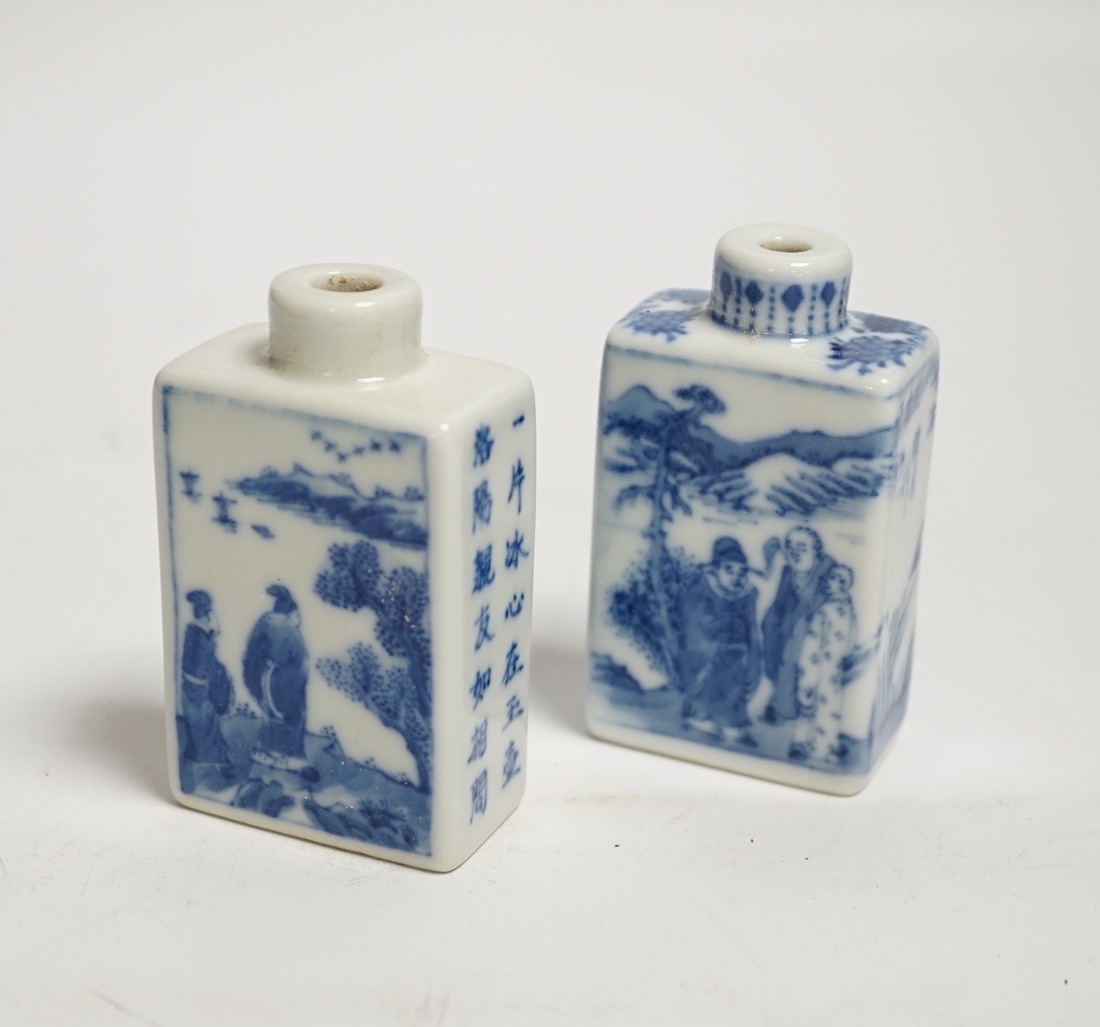 Two Chinese blue and white snuff bottles, 7.5cm
